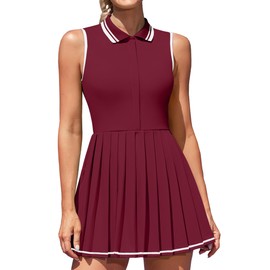 ATTRACO Womens Golf Dress Tennis Skirts with Shorts Pockets Sports Activewear Dress Wine Red L