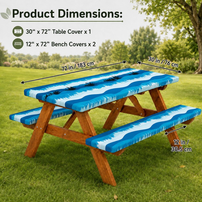 Emwwat Picnic Table Cover with Bench Covers, Waterproof Elastic Corner