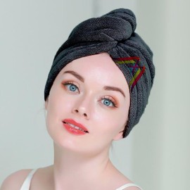MIDASTRA FASHION® Hair Towel WRAP Absorbent Towel Hair-Drying Bathrobe Magic Hair WRAP Towel Super Quick-Drying 100% Pure Cotton 750 GSM Towel Hair Dry Cap Salon Towel(Multicolor) (Black1)