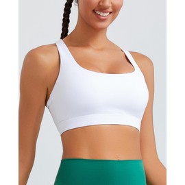 RUNNING GIRL High Impact Sports Bras for Women, Racerback Adjustable Straps Sports Bras for Women with Sewn in Pads_WX3106_White_M