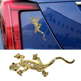 DUSCOKE Bling Gecko Emblem Car Sticker, 3D Metal Car Door Badge, Crystal Rhinestone Auto Window Bumper Decal, Universal Vehicle Exterior DIY Decoration Accessory for Truck Laptop Luggage (1Pc Gold)