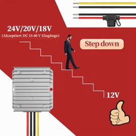 24V to 12V Voltage Converter, DC Converter 24V 12V 20A 240W with Fuse Waterproof, Step Down Converter for Golf Cart LED Light Motor Truck Vehicle Boat Solar System (DC15-40V Wide Input)