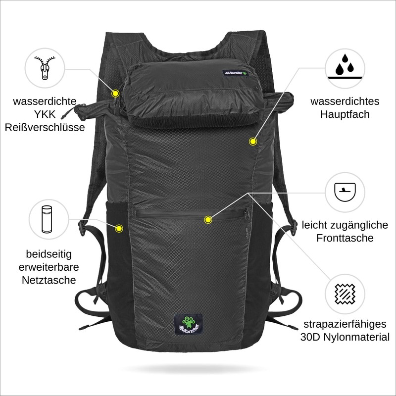 4Monster Foldable Backpack, Ultra Light, Unisex Daypack, Outdoor, 2-in-1 Belt