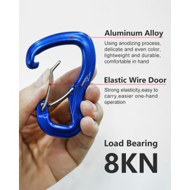 Travel Bird Heavy Duty Carabiner Clip Hook 8KN (1763 lbs), 2 PCS Ultra-Light Aluminum Caribeaners with Double Door D Ring Shape, for Hammock, Camping, Hiking, Backpacking, Dog Leash, Keychain Clip