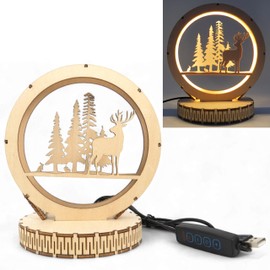 3D Wood Deer Night Light, Wood Reindeer Decor, 3D Wood Night Light, Christmas Moose Decorations, Wooden Deer Decor 3D Animal Wooden Carving Lights, Reindeer Christmas Decoration (Deer)