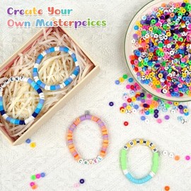 Clay Beads, 3000Pcs White and Blue Clay Heishi Beads for Bracelets Making, Flat Round Polymer Heishi Beads for DIY Jewelry Making（Bagged）
