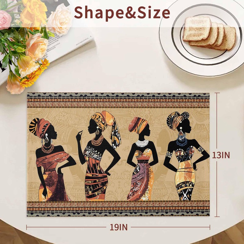 Black Women Placemats Set of 6, African Ethnic Dress Tribal