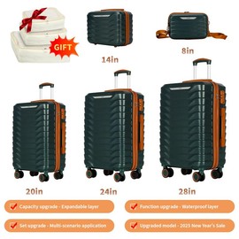 UUH Expandable Luggage Sets 9pcs/8pcs/7pcs/4pcs/3pcs Suitcase Sets  With Water-Proof and Expandable Layer Makeup Bag Side Hooks And TSA Lock:_8pcs-Dark Green