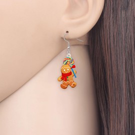 DALANE Acrylic Cute Christmas Hat Gingerbread Man Earrings Dangle Drop Candy Cane Jewelry for Women Girls Kids Funny Gifts Party Favors (Coffee)