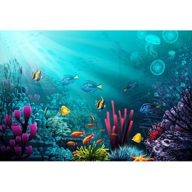 Yeele 15x10ft Vinyl Underwater Coral Reef Backdrop for Photography Ocean Under The Sea World Jellyfish Shipwreck Background Birthday Party Decorations Photo Booth Shooting Studio Props Wallpaper