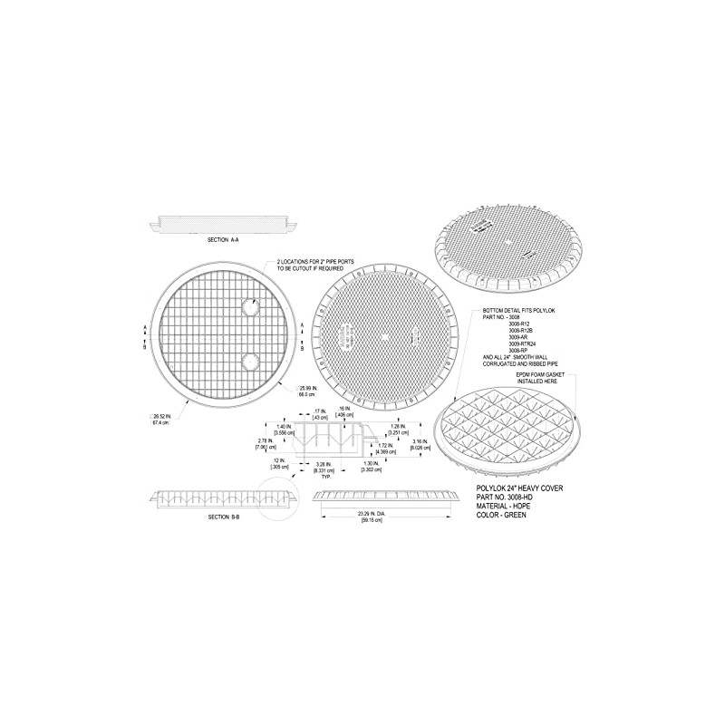 Polylok 24" Heavy Duty Cover/Lid for Corrugated Pipe (PN: 3008-HD)