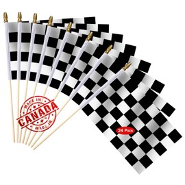 LOT 24 Pack-Hand Held Small Checkered Black and White Racing Stick Flag 8"x5.5",Mini Checkered Flags with Kid-Safe Spear Top Perfect for Decorations for Racing, Race Car Party, Sport Events