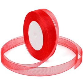 Red Ribbon for Gifts Wrapping, 5/8 inch 50Yard Sheer Organza Tulle Ribbon, Christmas Red Gift Wrap Ribbon, Chiffon Ribbon for Flower Bouquet, Hair, Crafts, Wedding