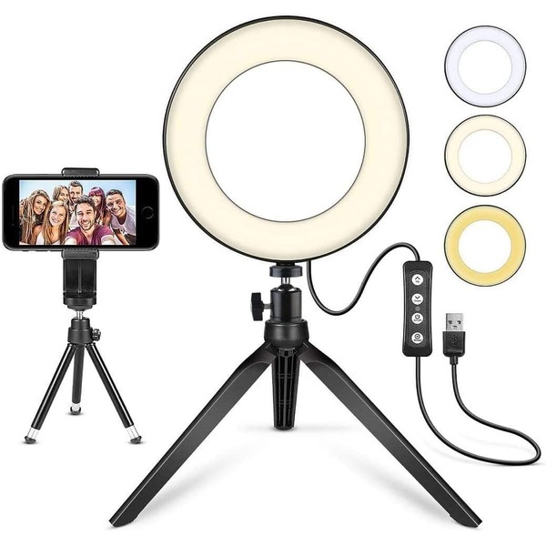 MACTREM LED Ring Light 6" with Tripod Stand for Desk