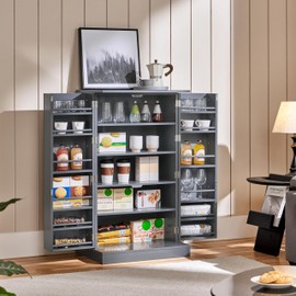 Yaheetech Storage Cabinet, Kitchen Pantry Cabinet with Door and 6 Adjustable Shelves, Storage Organizer for Living Room, Laundry, Bathroom, Gray