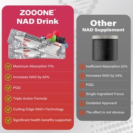 ZOOONE 1000mg NAD+ Berry Flavor Drink Mix for Skin Aging Support, Energy, and Focus - 30 Pack -:_Pack of 2(Total 60 Packets)