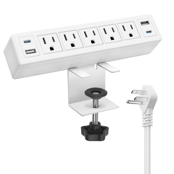 40W Fast Charging Desk Clamp Power Strip with 1200J Surge