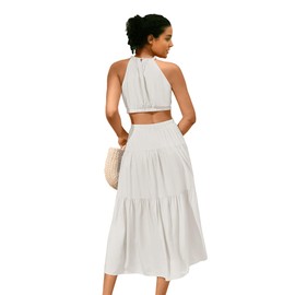 MIHOLL Maxi Dresses for Women 2025 Cut Out Off Shoulder A-Line Summer Beach Wedding Guest Flowy Dress (White, Medium)