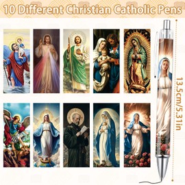 Wxiben Catholic Saints Ballpoint Pens - 10 Pcs Christian Religious Pens Set Bible Jesus Christ Virgin Mary Retractable Ball Point Pen Gifts for Women Men Church Office Stationery School Supplies
