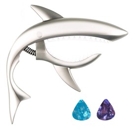 Youniker Guitar Capo Acoustic 6 String,Zinc Alloy Shark Capo for Acoustic and Electric Guitar, Single Handed Acoustic Guitar Capo with 2 Guitar Picks (Silver)