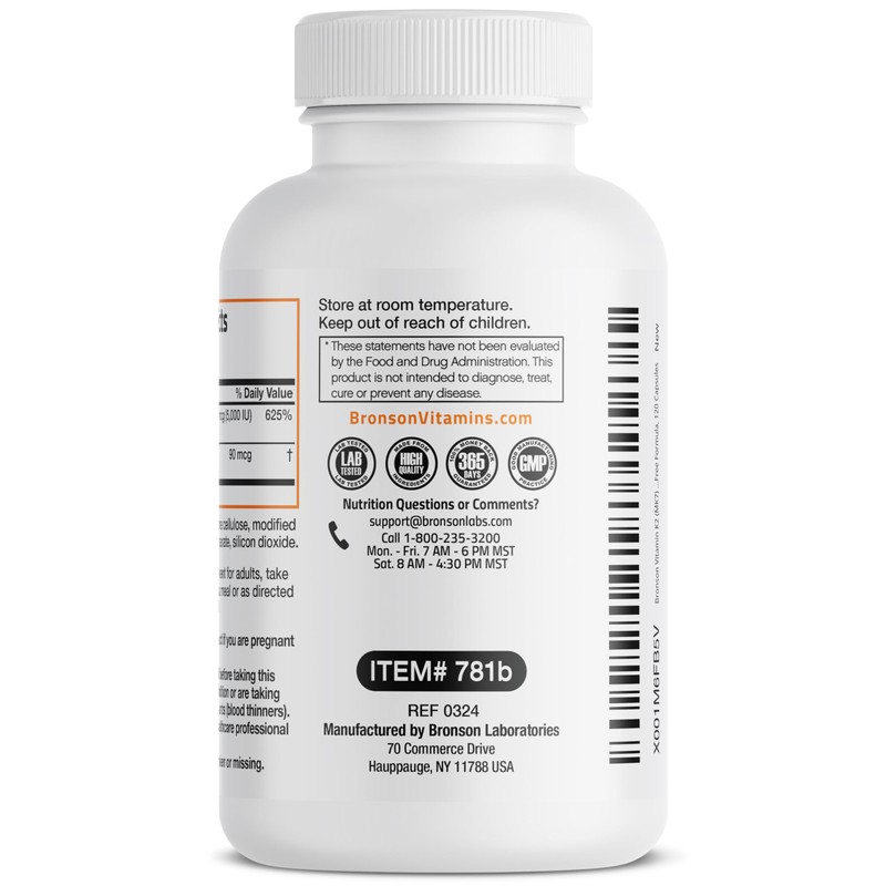 Bronson Vitamin K2 (MK7) with D3 Supplement Non-GMO Formula 5000