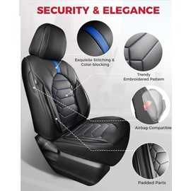 FREESOO Car Seat Covers - Car Seat Cover Full Set Faux Leather with Nappa Grain - Waterproof Breathable Universal Seat Covers for Most 5-Seater SUV Sedan Truck Pick-up - Black Blue