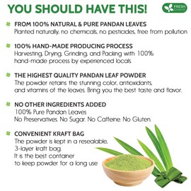 FreshDrinkUS, Premium 1.3oz Pandan Leaf Powder, 100% Natural and Pure from Pandan Dried Leaves, Emerald Pandan Leaf Powder, Green Food Coloring Powder, No Additives, No Gluten, Vegan.