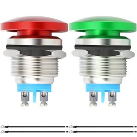MKBKLLJY 2Pcs 22mm Mushroom Head Push Button Switch Momentary Push Button IP65 Waterproof DC 12V 3A AC 110V 5A SPST with Domed Screw and Terminal Wires for Car Boat Truck Dryer 2Color(Red/Green)