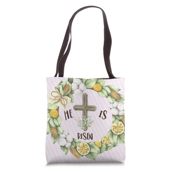 Easter Wreath He Is Risen Citrus Flowers Christian Cross Tote