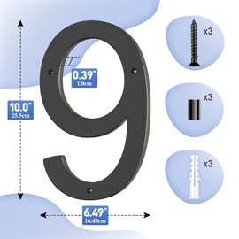 10 Inch House Numbers Acrylic Black House Numbers for Outside Modern - Large Door Number Address Numbers for House Floating Street Numbers 9