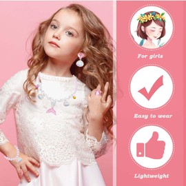 DkakoJew Mermaid Jewellery Set for Girls, Mermaid Necklace Bracelet Ring Earring Children's Jewellery Set, Girls Birthday Party Costume Accessory Birthday Gift Christmas Gifts, Sterling Silver