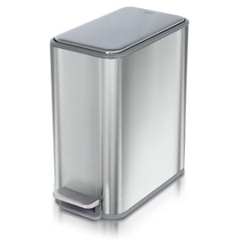 Glad Slim Bathroom Trash Can - Small Garbage Pail with Soft Close Lid & Step Foot Pedal | Narrow Stainless Steel Waste Basket with Removable Inner Bucket, 2.6 Gallon