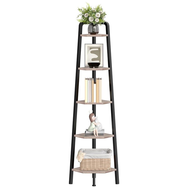 CHOEZON Corner Shelf, 5-Tier Ladder Corner Shelf, Ladder Bookshelf, 59.6"