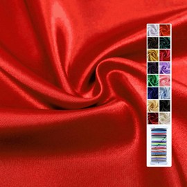 Red Satin Fabric 60 Inch by 5 Yards Solid Silky Charmeuse Fabrics for Wedding Decoration Table Cover DIY Dress Fashion Backdrop Crafts Support