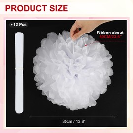 PATIKIL 14inch Tissue Paper Pom Poms, 12PCS Pom Poms Paper Flowers Ball Tissue Paper Flowers for Wedding Bridal Shower Birthday Bachelorette Party Backdrop Decoration, White