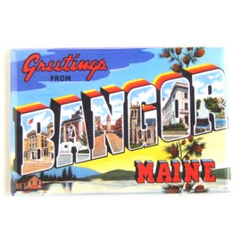 Greetings From Bangor Maine (Style B) Fridge Magnet (2 x 3 inches)