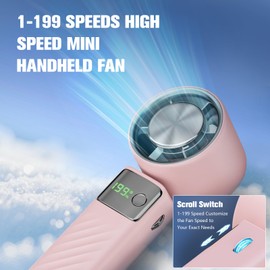 Portable Handheld Fan, 1-199 Speed Adjustable Mini Fan with 1-100 Turbo Cooling, USB Rechargeable, 13 Hours Battery Life, LED Display, for Travel/Outdoor/Beach Vacation (White)