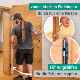 wolfcraft Door leaf mounting set, 3674000, steel lifting bar, guide aids with measuring scale, easy to hang and carry doors by one person