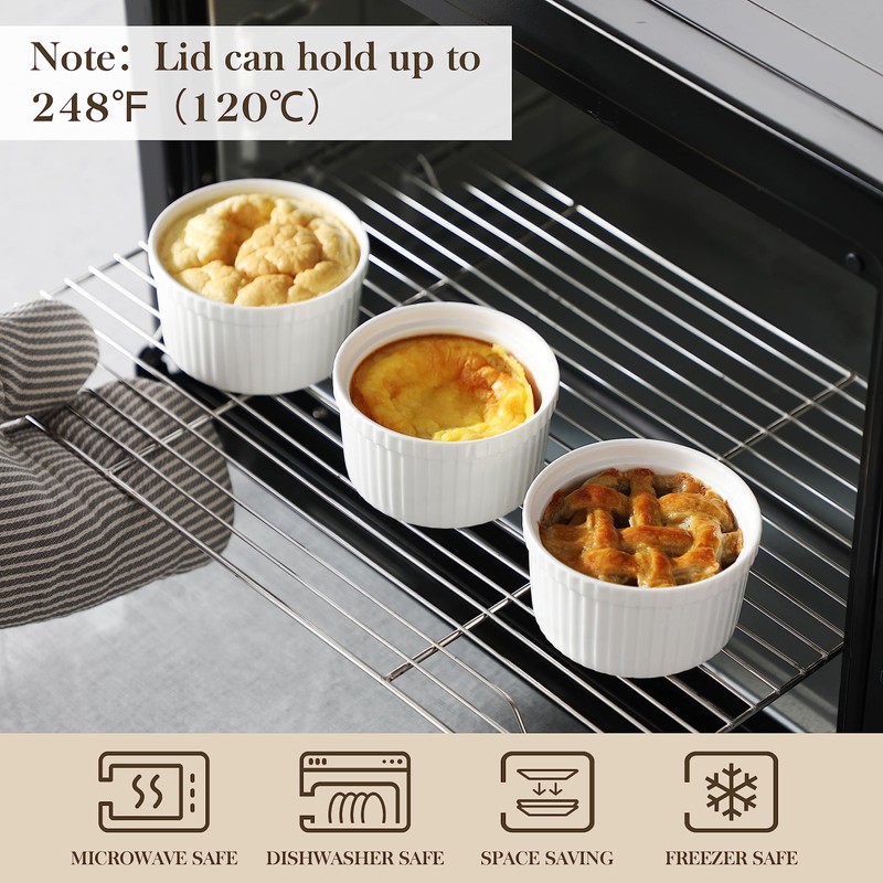 MALACASA Ramekins with Lids 8 oz - Set of 6,