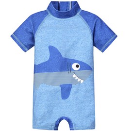 Baby/Toddler Boy One Piece Zip Swimwear Baby Rash Guard Swimsuit UPF 50+ Sun Protection Surfing Suits Blue Whale