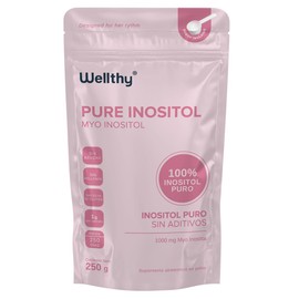 Wellthy 100 Myo Inositol en Polvo 250g. 1 Solo Ingrediente, 0 Azúcar Sin Sodio, 100 Natural, 250 Servicios por Envase, Incluye Scoop, Bottle Free.    