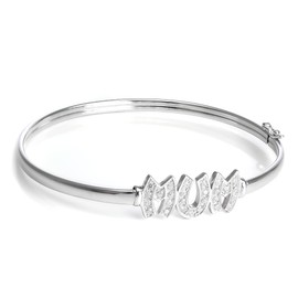 jewellerybox Sterling Silver CZ Crystal Mum Hinged Adult Bangle