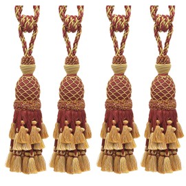 DÉCOPRO DCOPRO Lavish Large Curtain & Drapery Hand Crafted Tassel Tieback Tassel Length 11" (27.5cm) 34" (86cm) # TBIL1 Burgundy Gold Red #1253 Set of 4
