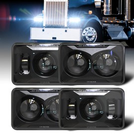 M MIBAHE DOT Approved 4X6 Inch LED Headlights 120W High Low Beam Compatible with Kenworth T800 T600 Peterbilt 379 Feightliner Oldsmo-bile Cutlass H4651 H4652 H4656 H4666 H6545 in Black 4PCS