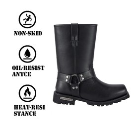 GARGOYLE BELLS Mens Harness Straps Motorcycle Leather Boots Black Waterproof Biker Boots For Men- Low Heel Riding Boots