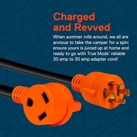 True Mods 30A 125V to 30A 125V RV Power Adapter Cord Generator Plug Connector [NEMA TT-30R 3 Pin Female to L14-30P 4 Pin Male] [ETL Approved] [LED Indicator] [10/3 STW Wire] for Trailer Camper