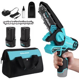 DURATECH 12V Mini Cordless Chainsaw 6" Electric  Chainsaw 2PC Batteries &2 Chain