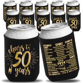 50th Birthday Decorations for Men Women, 50th Birthday Party Supplies, 50th Birthday Beverage Can Cooler Sleeves Pack of 12, Vintage 1975 Birthday Koozies Decor- Turning 50 Year Old Birthday