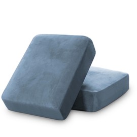 PrinceDeco Stretch Velvet Couch Cushion Covers for Individual Cushions Sofa Cushion Covers Seat Cushion Covers, Sofa Covers Washable, Couch Seat Cushion Covers for Sectional Couch(2 Piece, Stone Blue)