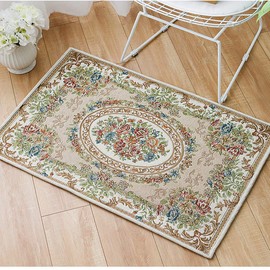 Ukeler - Tapete antideslizante para puerta moderna para entrada, romántica estilo rústico, de algodón, colección de decoración del hogar, alfombra floral (jardín beige, 23.6 x 35.4 pulgadas)